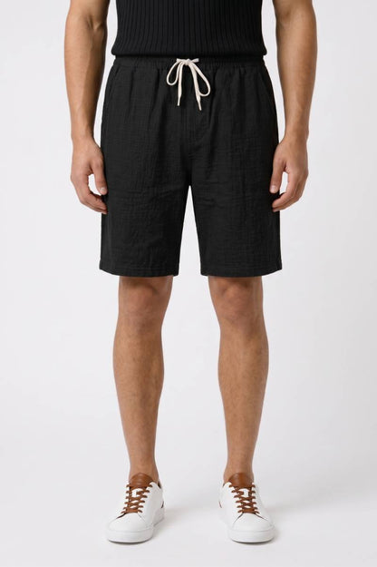 Korte Broek Heren - Comfortabele Pasvorm | Trekkoord Sluiting — Zwart