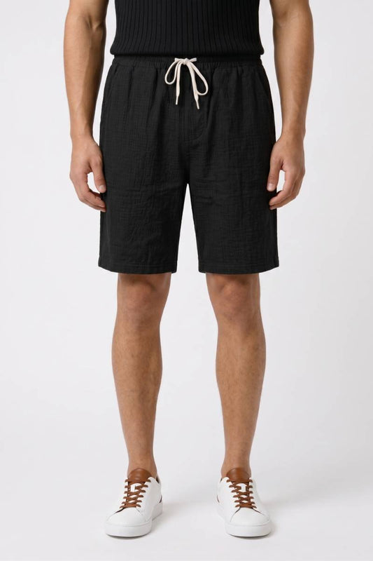 Korte Broek Heren - Comfortabele Pasvorm | Trekkoord Sluiting — Zwart