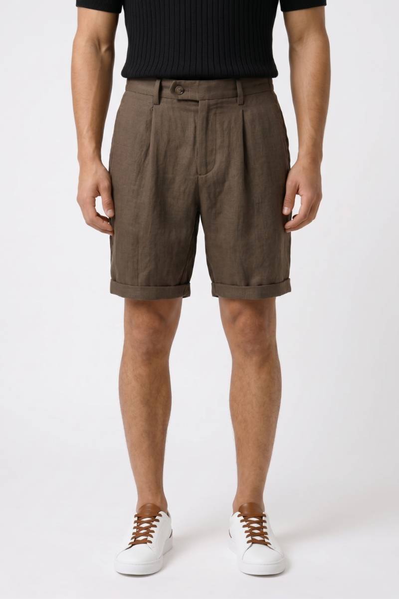 Korte Broek Heren - Getailleerd | Elegante Bermuda met Plooien — Donkerbruin