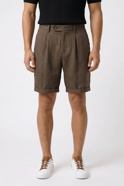 Korte Broek Heren - Getailleerd | Elegante Bermuda met Plooien — Donkerbruin
