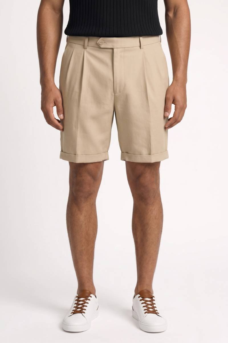 Korte Broek Heren - Getailleerd | Elegante Bermuda met Plooien — Beige