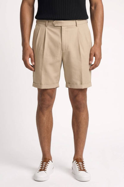 Korte Broek Heren - Getailleerd | Elegante Bermuda met Plooien — Beige
