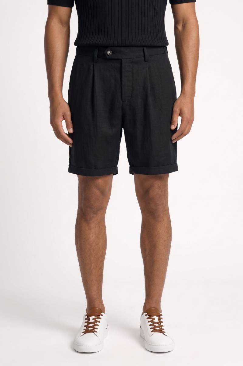 Korte Broek Heren - Getailleerd | Elegante Bermuda met Plooien — Zwart