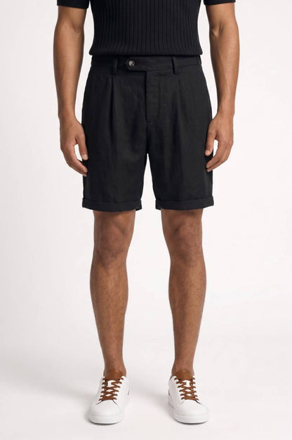 Korte Broek Heren - Getailleerd | Elegante Bermuda met Plooien — Zwart