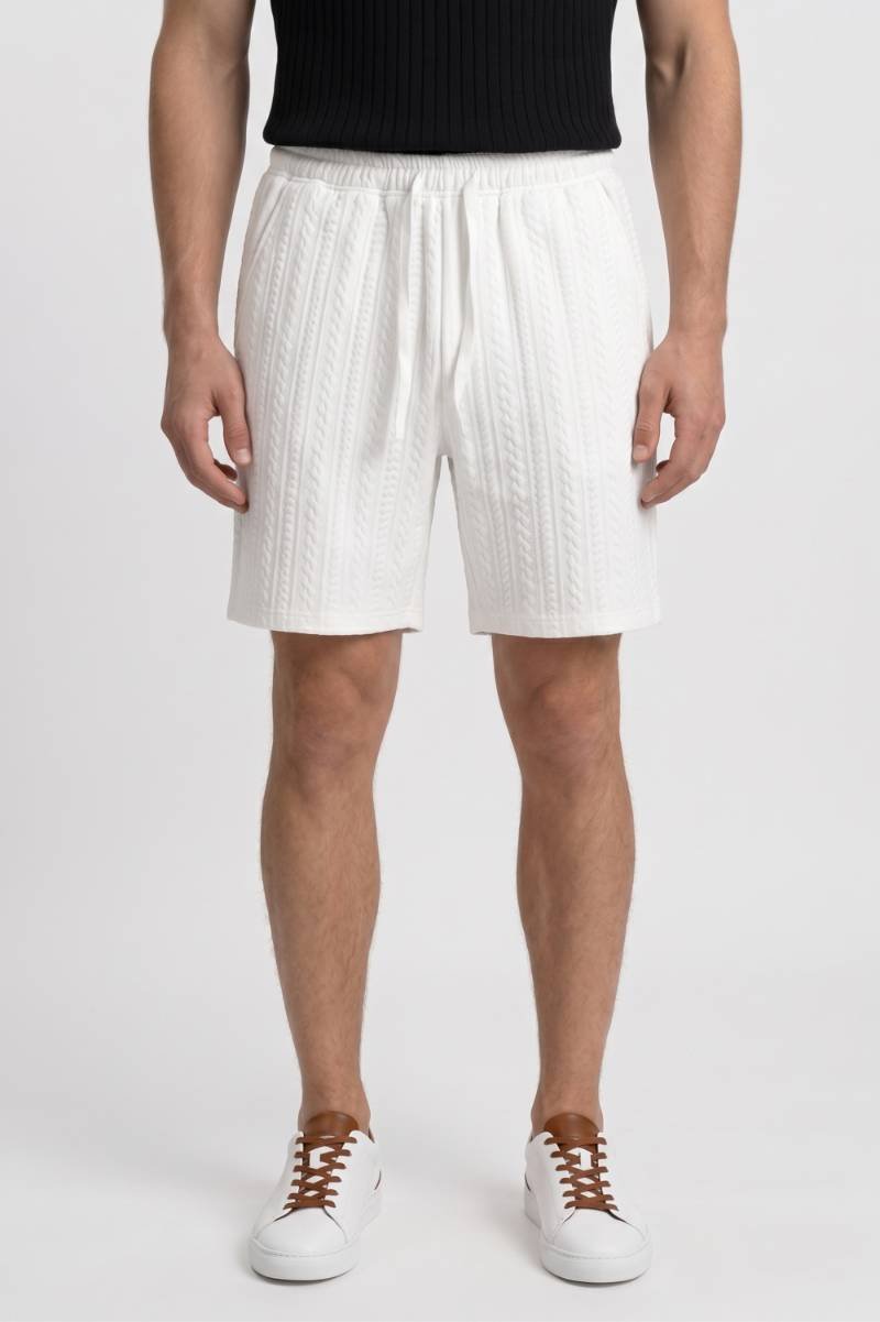 Korte Broek Heren - Kabelpatroon | Elastische Taille — Wit
