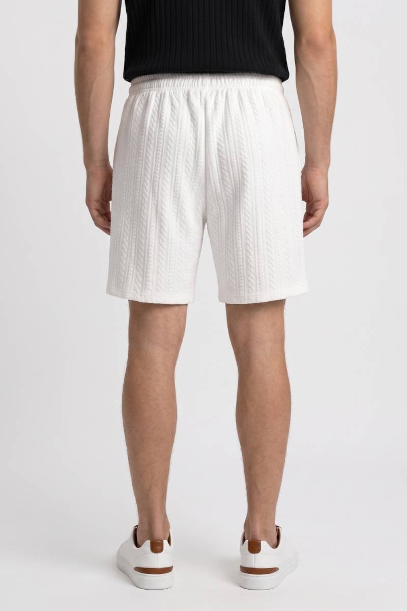 Korte Broek Heren - Kabelpatroon | Elastische Taille — Wit