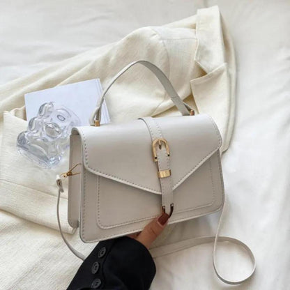 Tas Dames - Gestructureerde Flap Bag met Gouden Gesp en Draaggreep | Chique