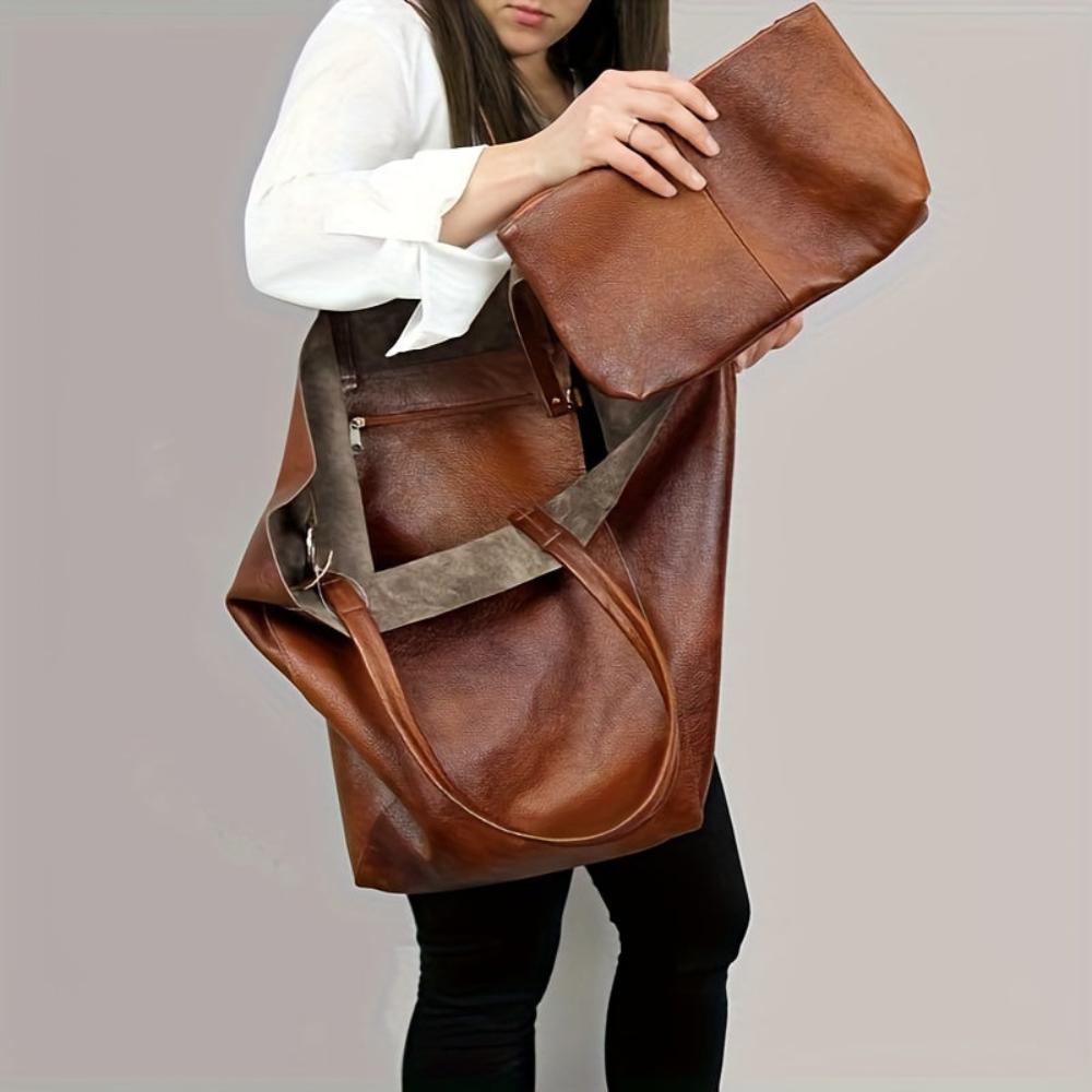 Tas Dames - Oversized Zachte Shopper met Ringdetail en Dubbele Riem | Casual