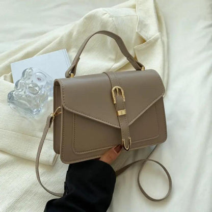 Tas Dames - Gestructureerde Flap Bag met Gouden Gesp en Draaggreep | Chique
