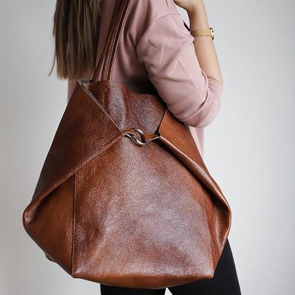 Tas Dames - Oversized Zachte Shopper met Ringdetail en Dubbele Riem | Casual