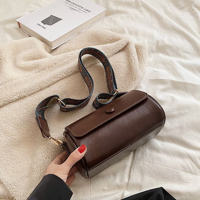 Tas Dames - Cilindervormige Crossbody met Brede Bedrukte Riem | Casual