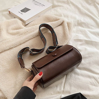 Tas Dames - Cilindervormige Crossbody met Brede Bedrukte Riem | Casual