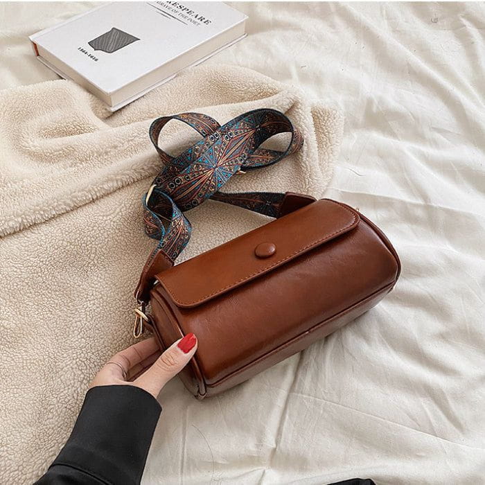 Tas Dames - Cilindervormige Crossbody met Brede Bedrukte Riem | Casual