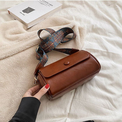 Tas Dames - Cilindervormige Crossbody met Brede Bedrukte Riem | Casual