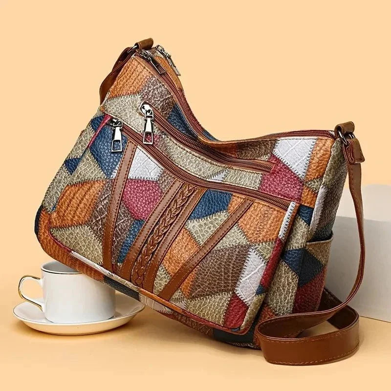 Tas Dames - Patchwork Crossbody met Meerdere Vakken Detail | Gevlochtenl
