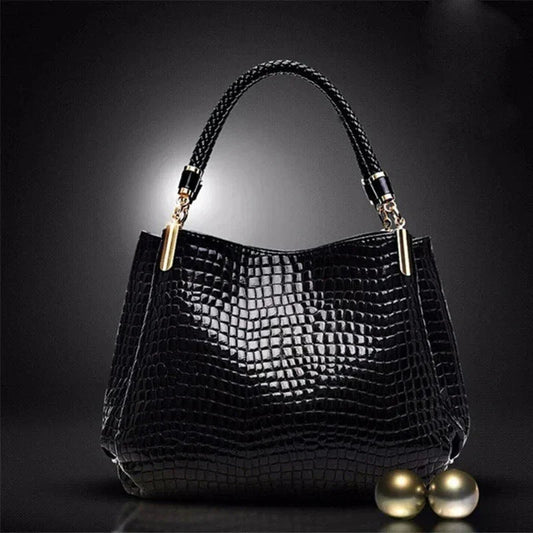 Tas Dames - Glanzende Handtas met Reliefstructuur en Gevlochten Handvat | Chic