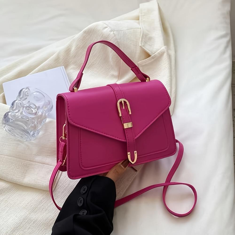 Tas Dames - Gestructureerde Flap Bag met Gouden Gesp en Draaggreep | Chique