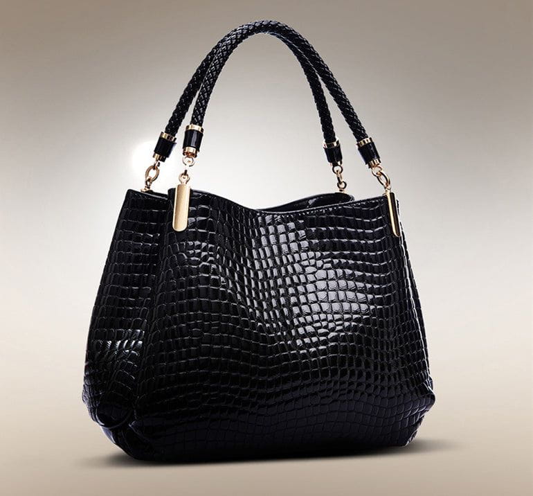 Tas Dames - Glanzende Handtas met Reliefstructuur en Gevlochten Handvat | Chic