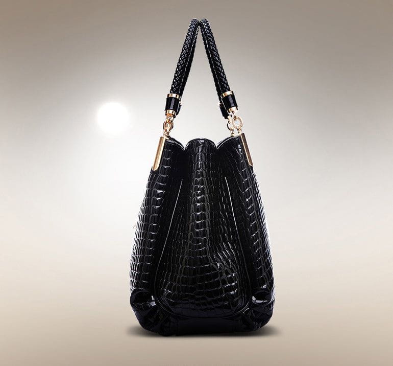 Tas Dames - Glanzende Handtas met Reliefstructuur en Gevlochten Handvat | Chic