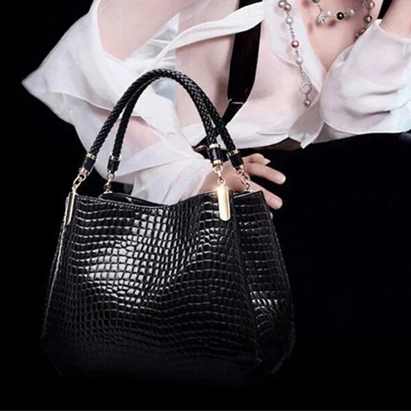 Tas Dames - Glanzende Handtas met Reliefstructuur en Gevlochten Handvat | Chic