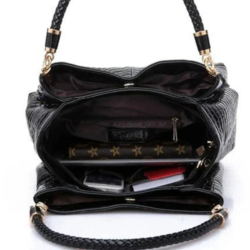 Tas Dames - Glanzende Handtas met Reliefstructuur en Gevlochten Handvat | Chic