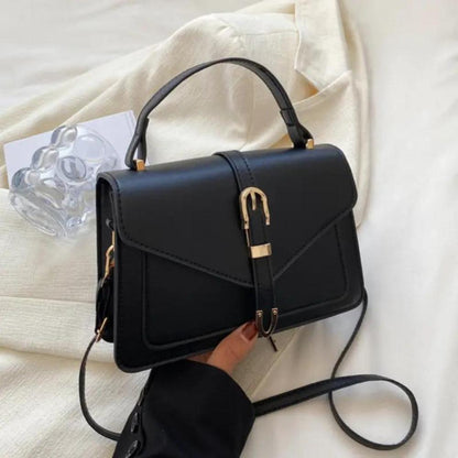 Tas Dames - Gestructureerde Flap Bag met Gouden Gesp en Draaggreep | Chique