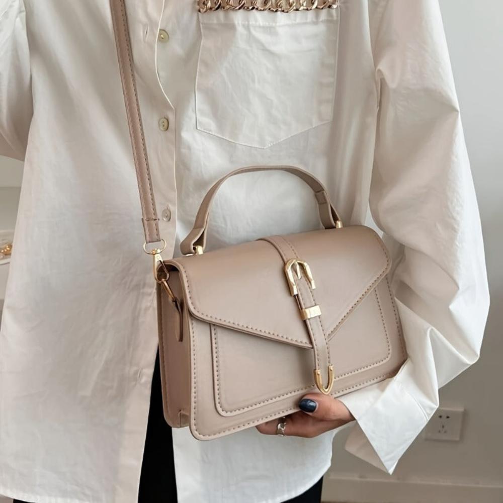 Tas Dames - Klep Handtas met Gouden Gespdetail en Schouderriem | Chic