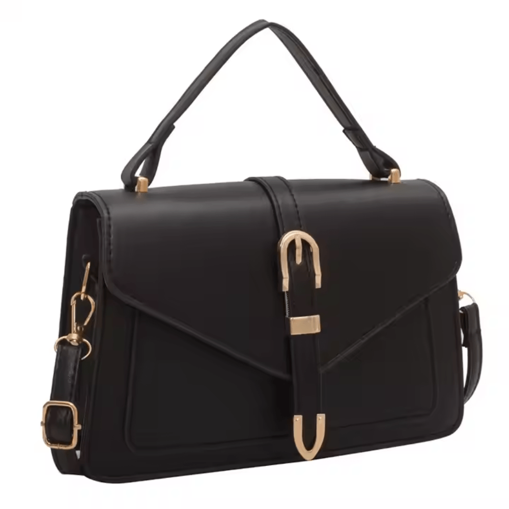 Tas Dames - Gestructureerde Flap Bag met Gouden Gesp en Draaggreep | Chique
