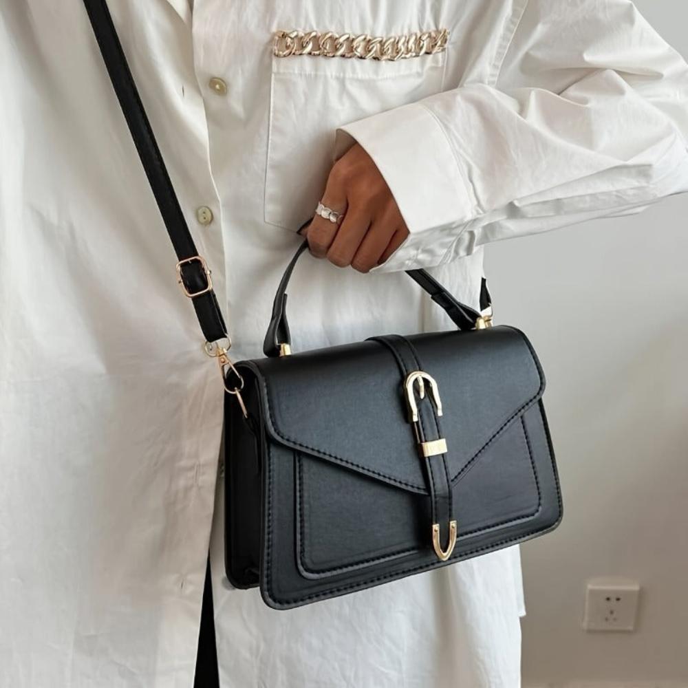 Tas Dames - Gestructureerde Flap Bag met Gouden Gesp en Draaggreep | Chique