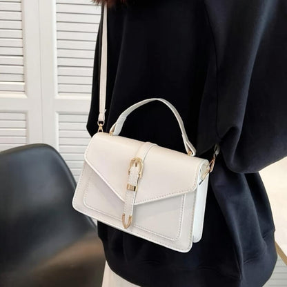 Tas Dames - Gestructureerde Flap Bag met Gouden Gesp en Draaggreep | Chique