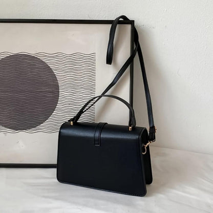 Tas Dames - Gestructureerde Flap Bag met Gouden Gesp en Draaggreep | Chique