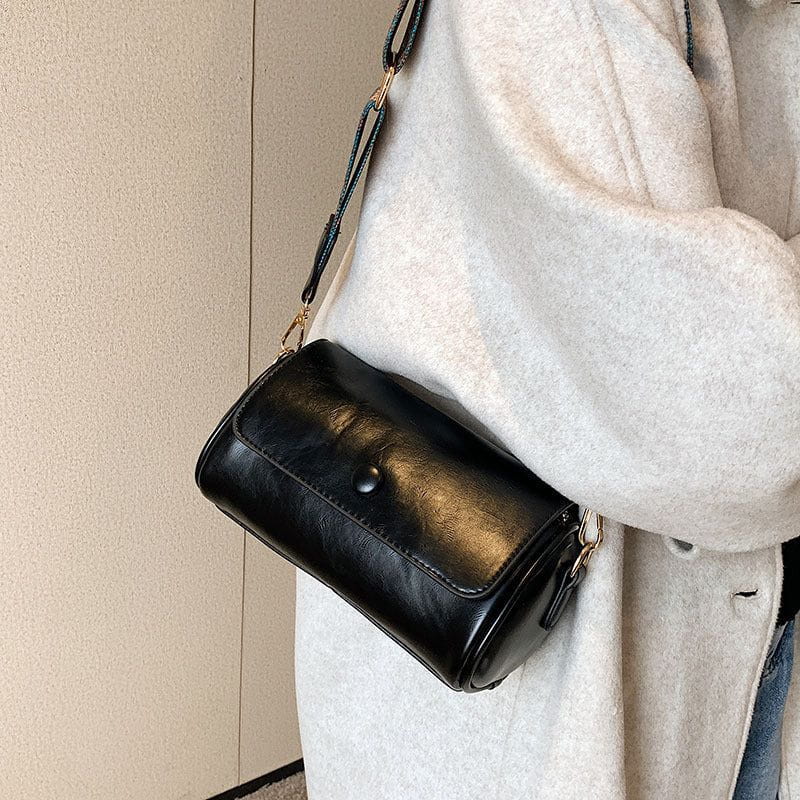 Tas Dames - Cilindervormige Crossbody met Brede Bedrukte Riem | Casual