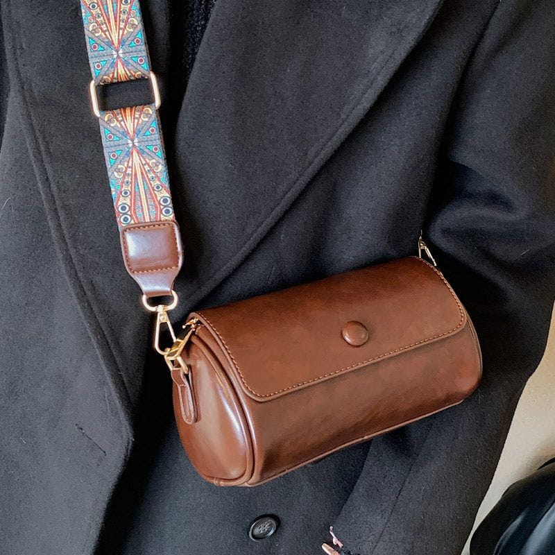 Tas Dames - Cilindervormige Crossbody met Brede Bedrukte Riem | Casual