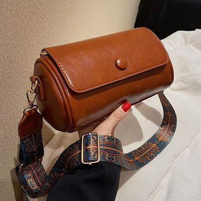 Tas Dames - Cilindervormige Crossbody met Brede Bedrukte Riem | Casual
