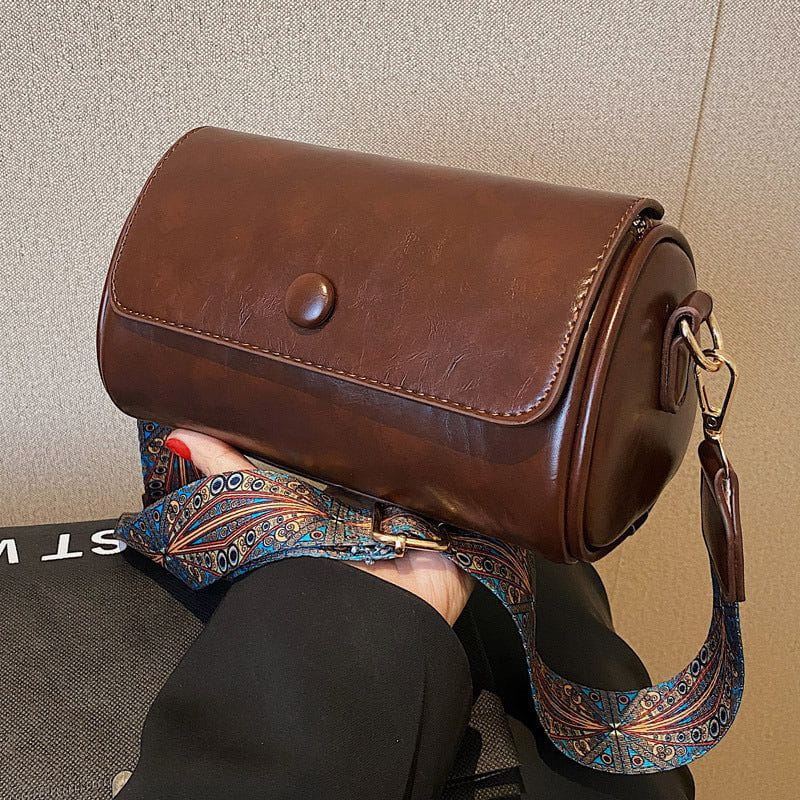 Tas Dames - Cilindervormige Crossbody met Brede Bedrukte Riem | Casual