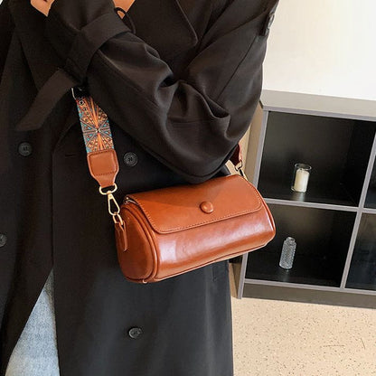 Tas Dames - Cilindervormige Crossbody met Brede Bedrukte Riem | Casual