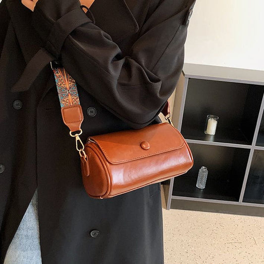 Tas Dames - Cilindervormige Crossbody met Brede Bedrukte Riem | Casual