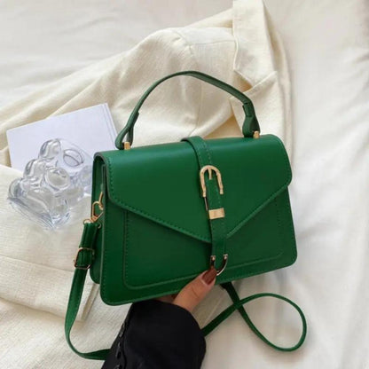 Tas Dames - Gestructureerde Flap Bag met Gouden Gesp en Draaggreep | Chique