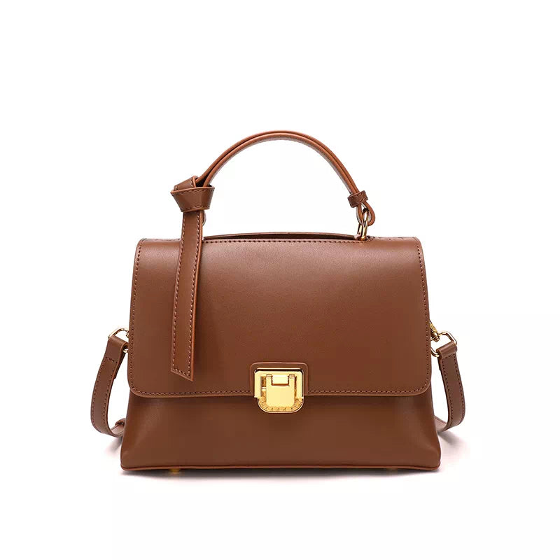 Tas Dames - Flap Handtas met Gouden Rechthoek Slot | Stijlvol