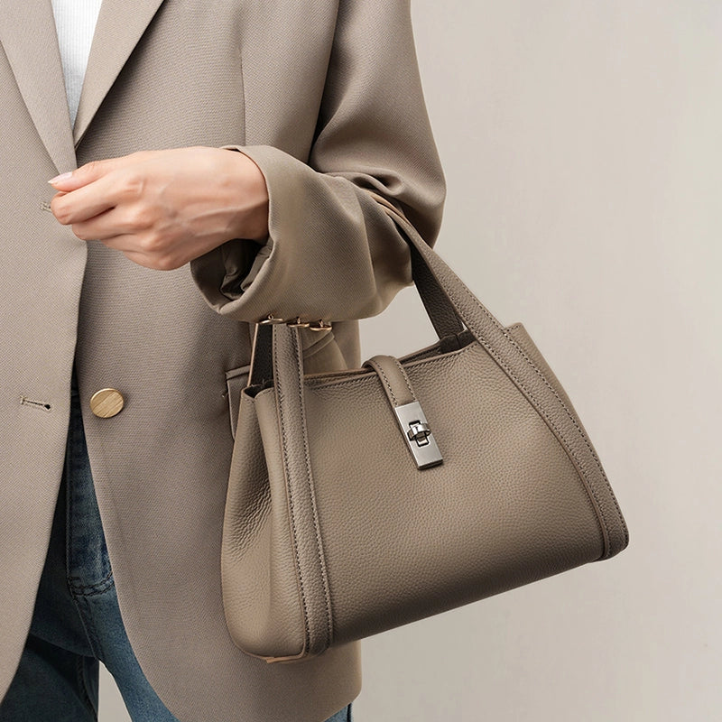 Tas Dames - Strakke Handtas met Zilveren Draaislot en Dubbele Handgrepen | Chic