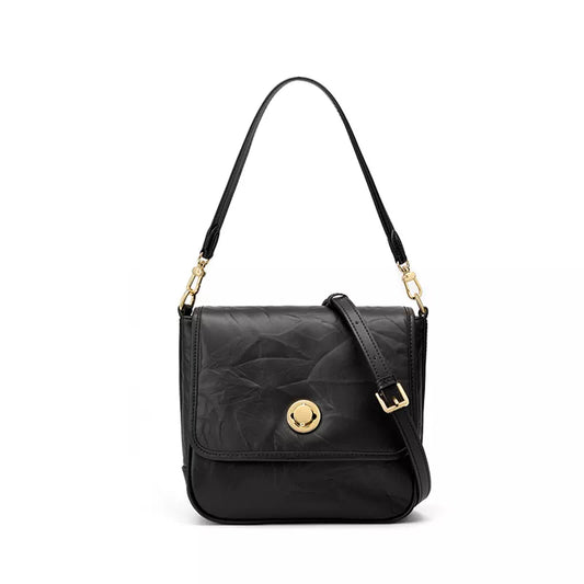 Tas Dames - Gestructureerde Flap Schoudertas met Gouden Draaislot | Chic