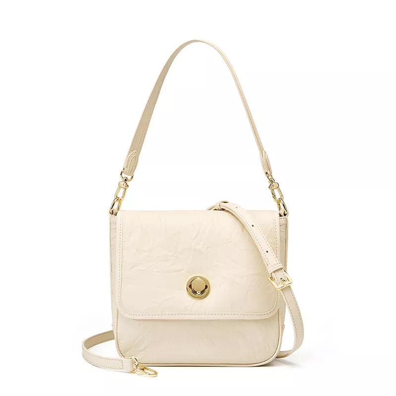 Tas Dames - Gestructureerde Flap Schoudertas met Gouden Draaislot | Chic