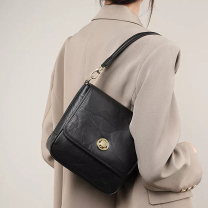 Tas Dames - Gestructureerde Flap Schoudertas met Gouden Draaislot | Chic
