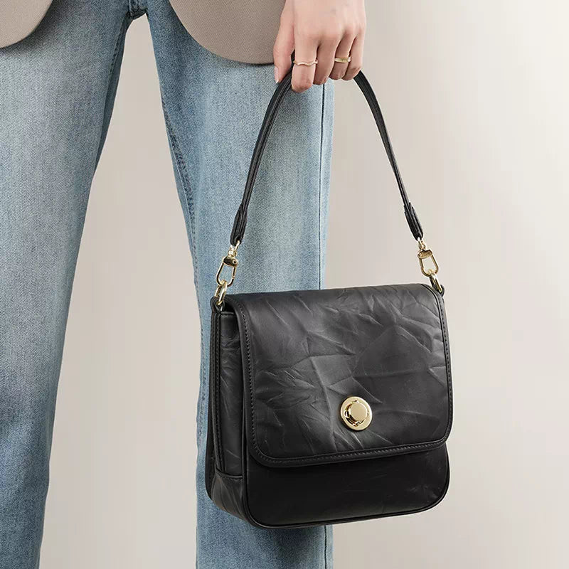 Tas Dames - Gestructureerde Flap Schoudertas met Gouden Draaislot | Chic