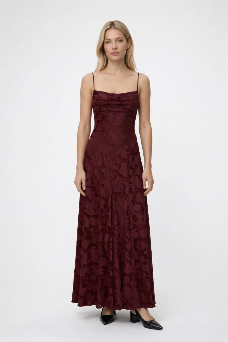 Maxi Jurk Dames - Elegant | Bandjes & Geplooide Taille — Bordeaux