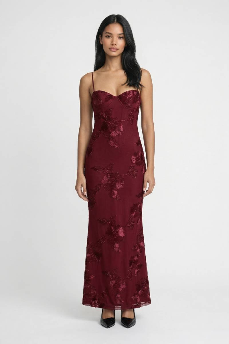Maxi Jurk Dames - Elegant | Sweetheart Hals & Spaghetti Bandjes - Bordeaux