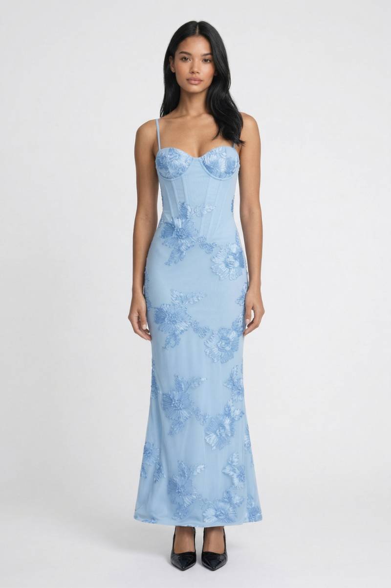 Maxi Jurk Dames - Elegant | Sweetheart Hals & Spaghetti Bandjes - Lichtblauw