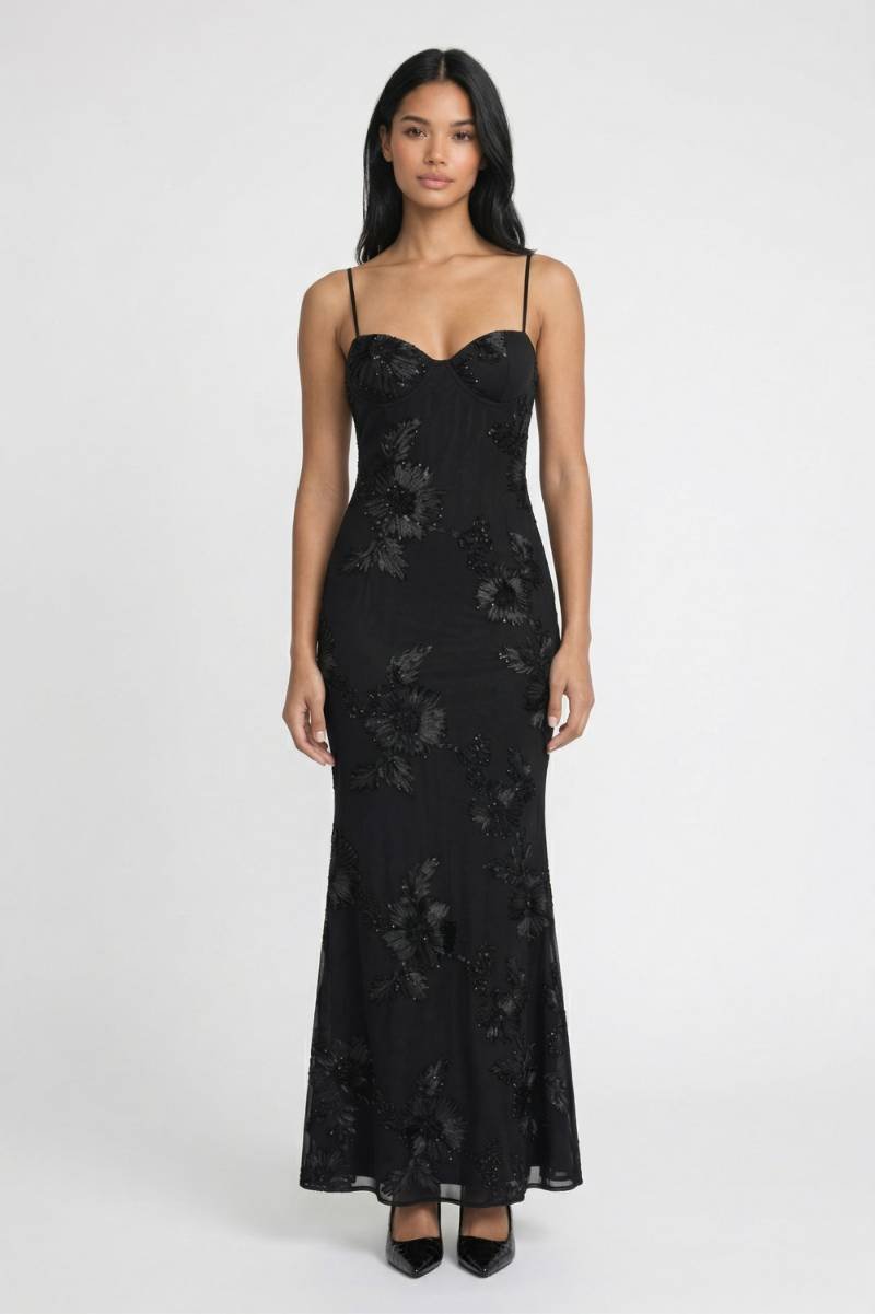 Maxi Jurk Dames - Elegant | Sweetheart Hals & Spaghetti Bandjes - Zwart