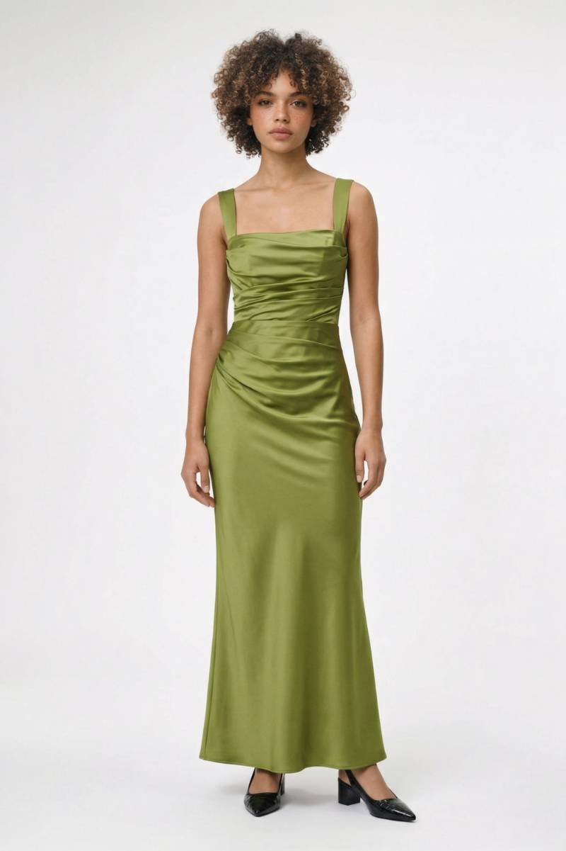 Maxi Jurk Dames - Getailleerd | Bandjes & Gedrapeerd - Olijfgroen