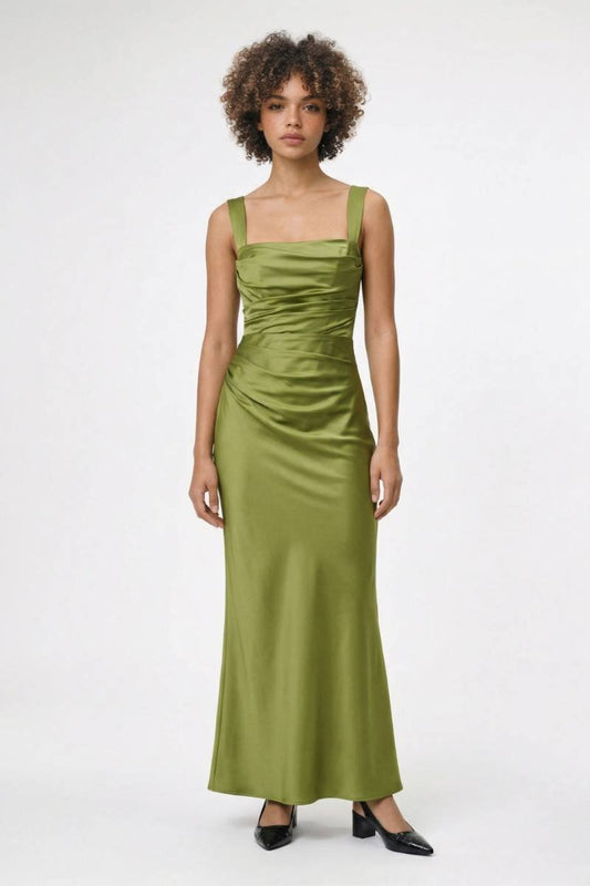 Maxi Jurk Dames - Getailleerd | Bandjes & Gedrapeerd - Olijfgroen